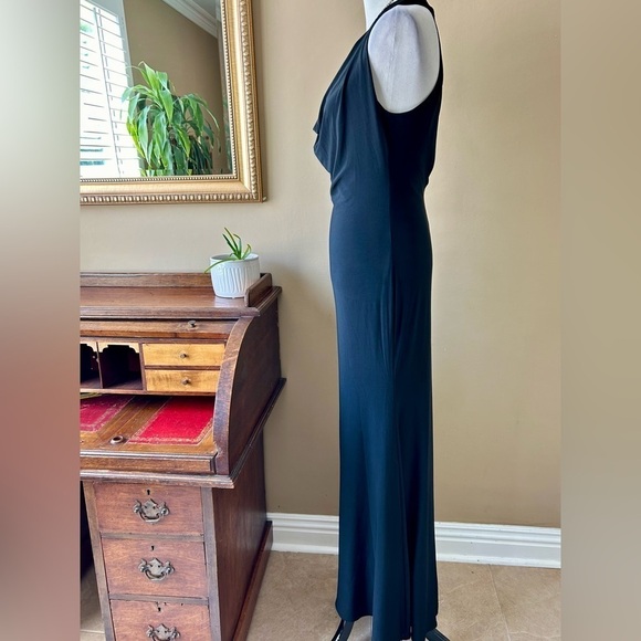 ABS Allen Schwartz Black Cowl Neck Halter Full Length Formal Gown Maxi Dress S - Picture 5 of 10